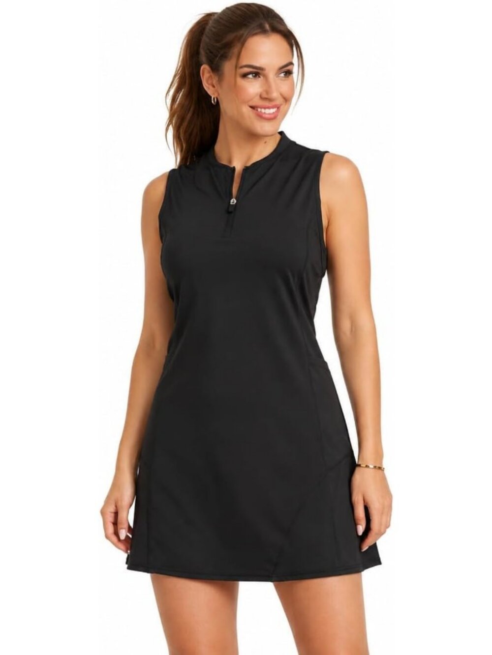 Sleeveless Quarter Zip Polo Dress - Stretchy Knit Casual Summer Dress for Women